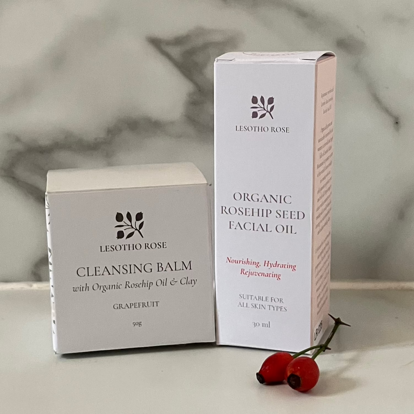 Clay and Rosehip Oil Facial Cleansing Balm and Organic Rosehip Facial Oil Bundle