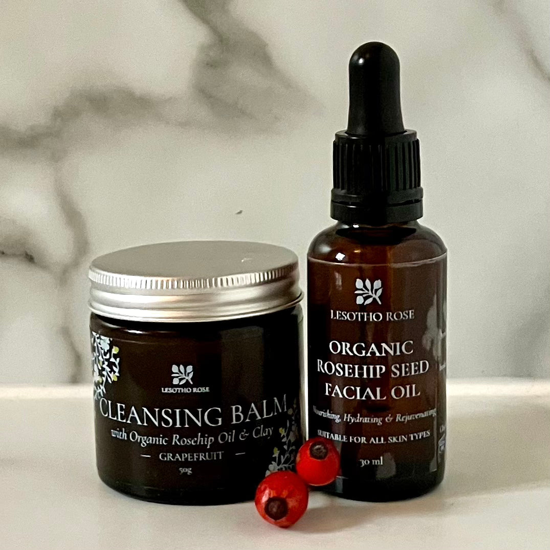 Clay and Rosehip Oil Facial Cleansing Balm and Organic Rosehip Facial Oil Bundle