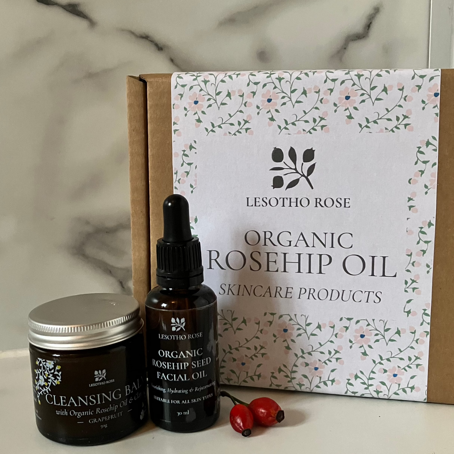 Clay and Rosehip Oil Facial Cleansing Balm and Organic Rosehip Facial Oil Bundle