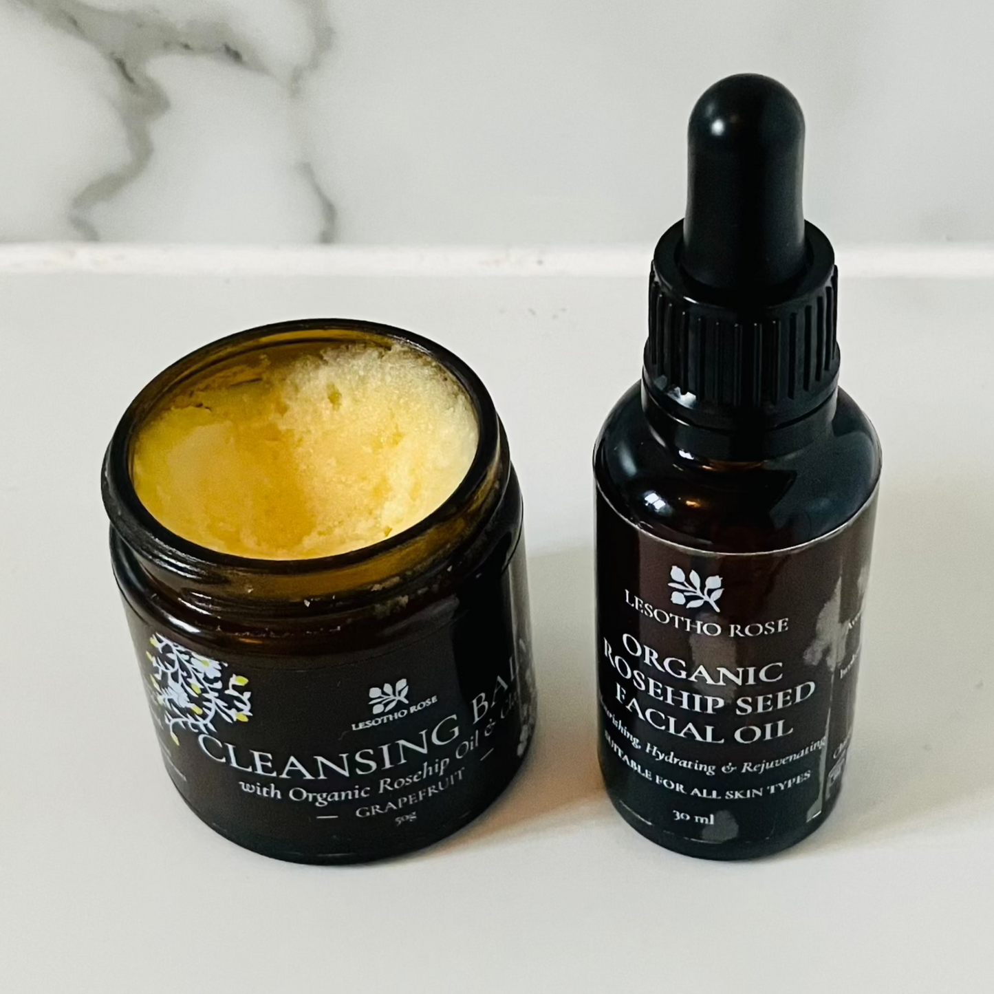 Clay and Rosehip Oil Facial Cleansing Balm and Organic Rosehip Facial Oil Bundle