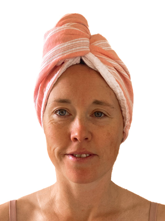 Hammam & Waffle Towel Hair Turban - Coral