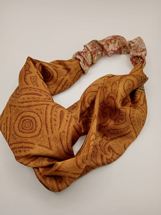 Bronze Patterned Silk Turban Headband